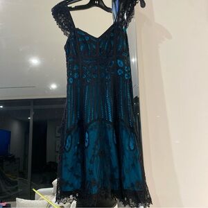 Betsey Johnson Black and Blue Lace Mini Dress